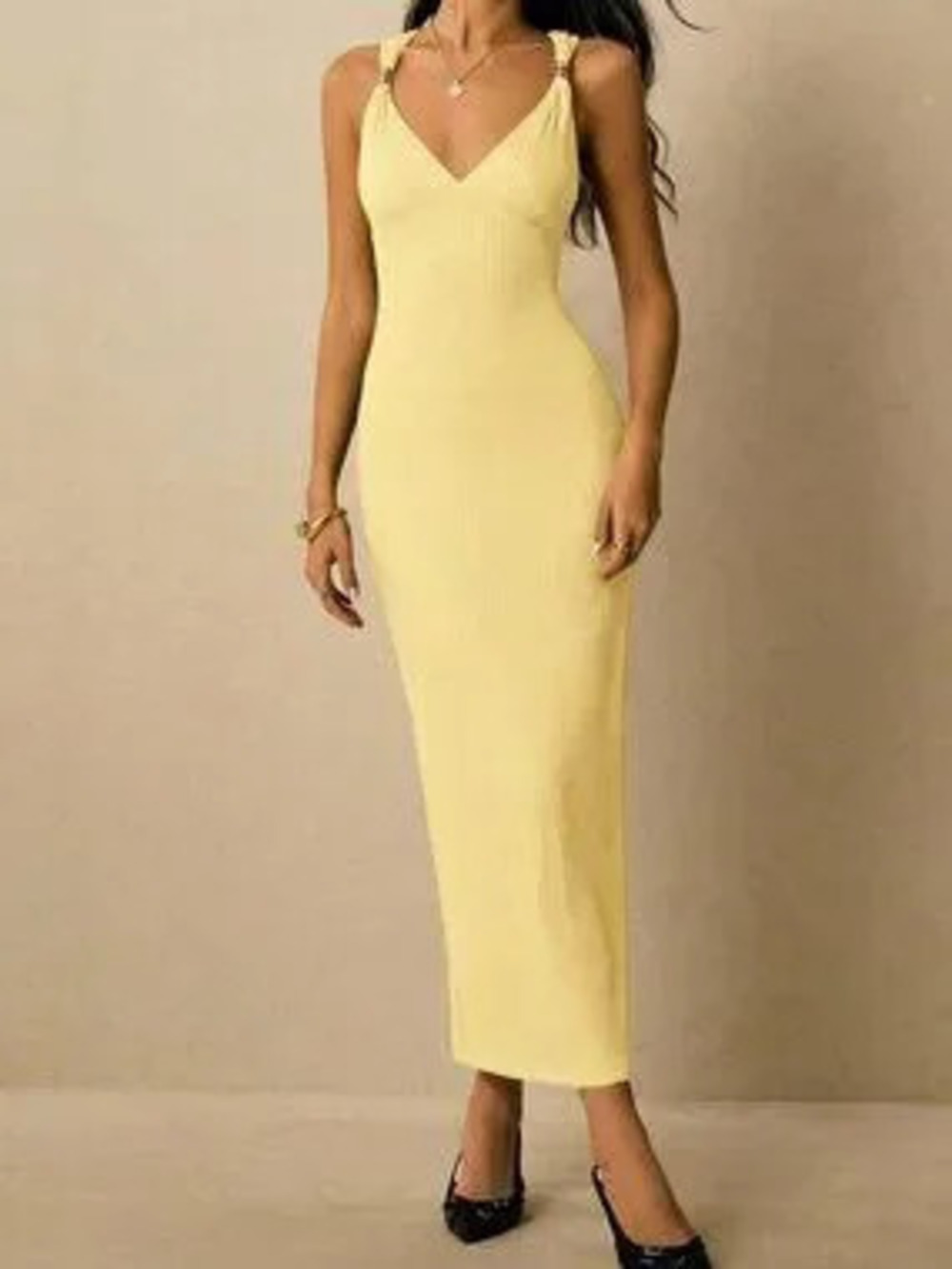 ZARA Light Yellow Sexy Women's Sweetheart Neck Fitted Elegant Sleeveless Dress